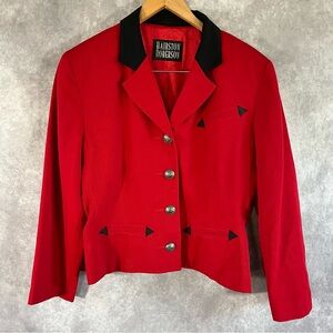Vintage Hairston Roberson Jacket Women 12 Red Black Button Collar Western Blazer